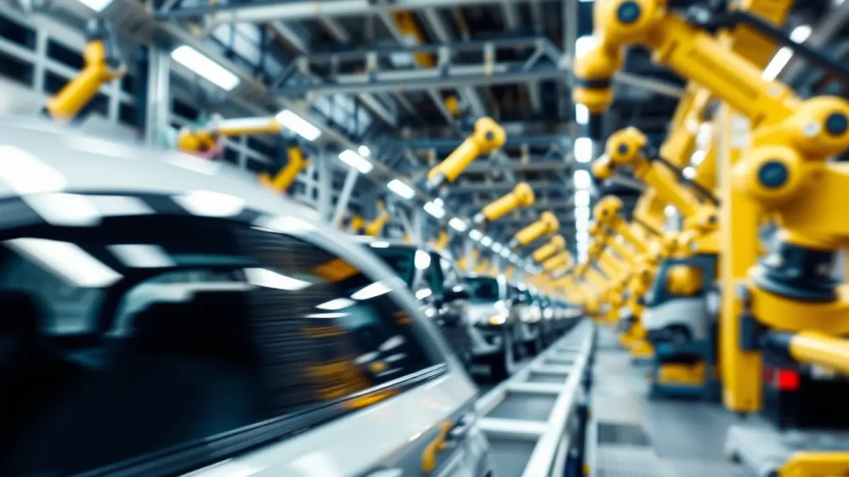 Generic image of a vehicle assembly line in a factory.