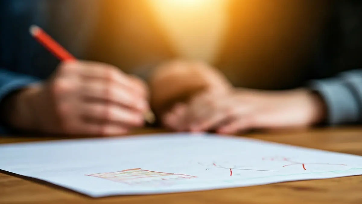 Imatge genèrica d'un dibuix infantil sobre una taula de fusta, simbolitzant la infància i la cura.