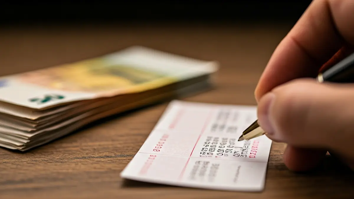 Imagen genérica de un boleto de lotería y dinero, simbolizando un premio.