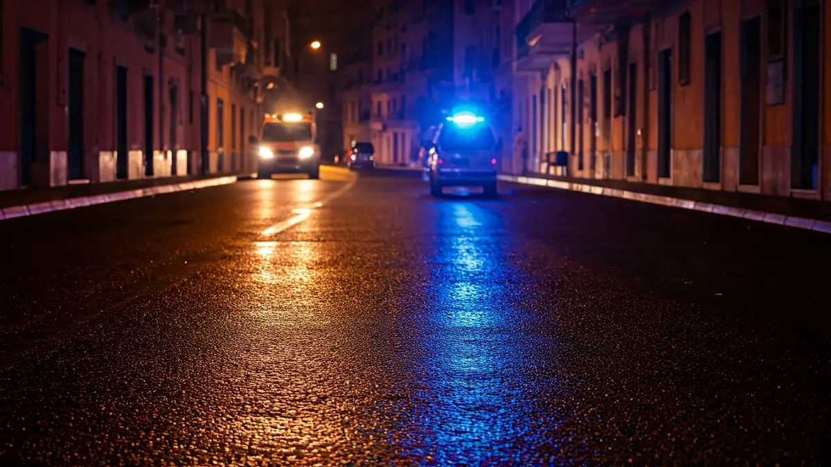 Imagen genérica de luces de emergencia reflejadas sobre el asfalto mojado.