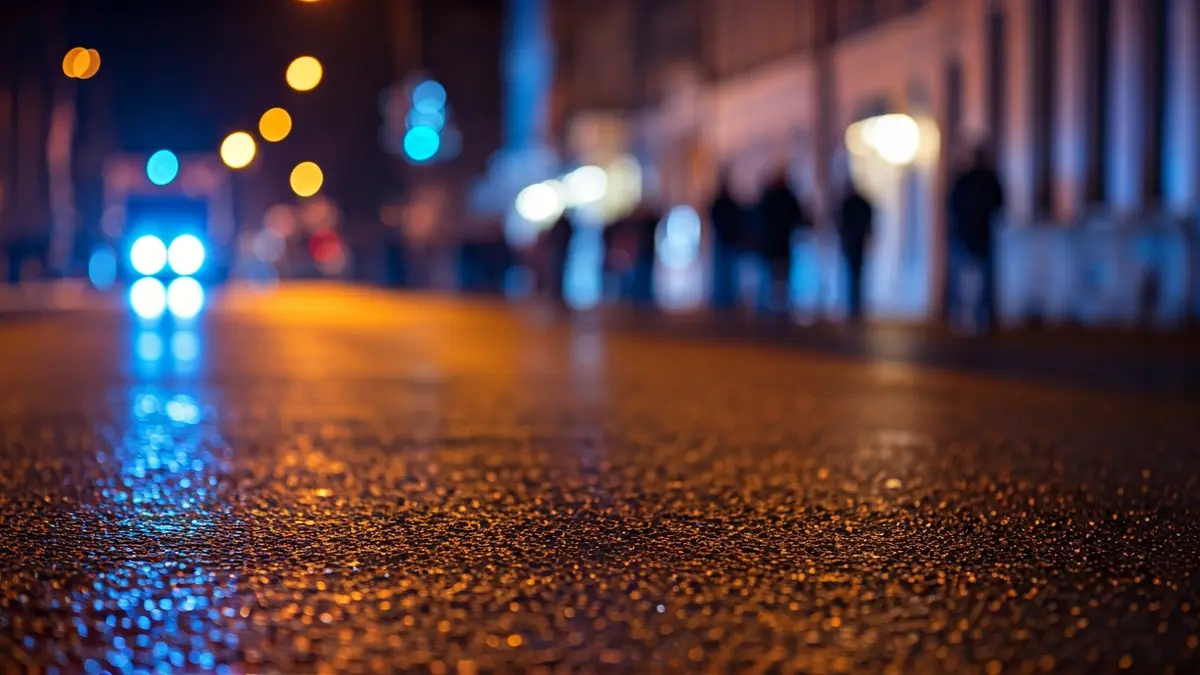Imatge genèrica de llums d'emergència d'una ambulància reflectint-se en l'asfalt mullat.