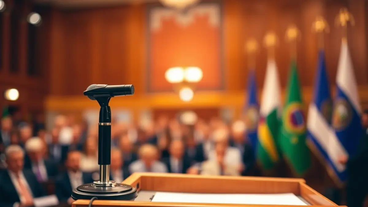 Imagen genérica de un micrófono en un podio, simbolizando un acto político o una reunión.