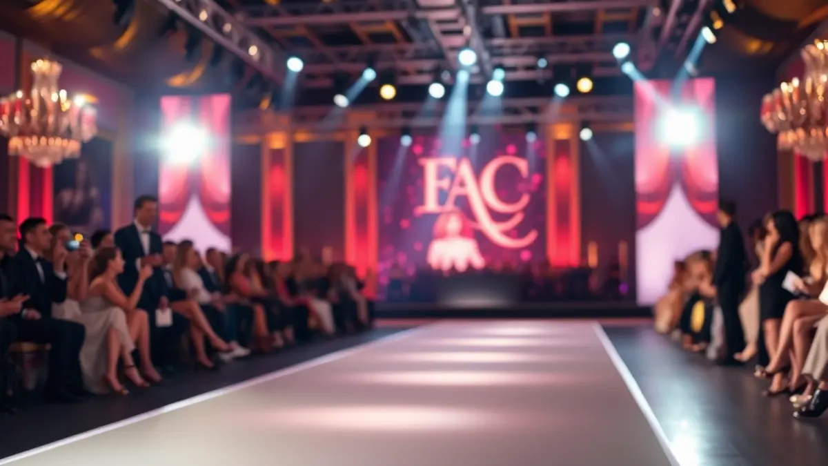 Imagen genérica de una pasarela de moda con focos brillantes y un ambiente elegante de gala.