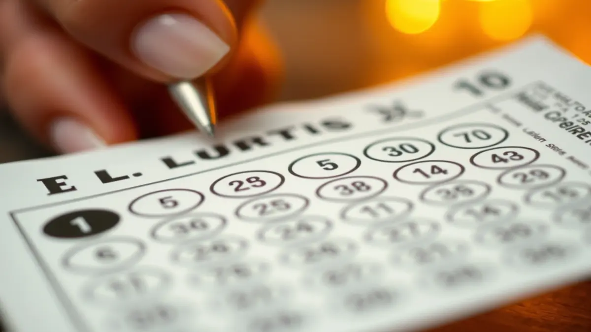 Imatge genèrica d'un dècim de loteria amb números borrosos, una mà subjectant un bolígraf i una lluentor daurada.