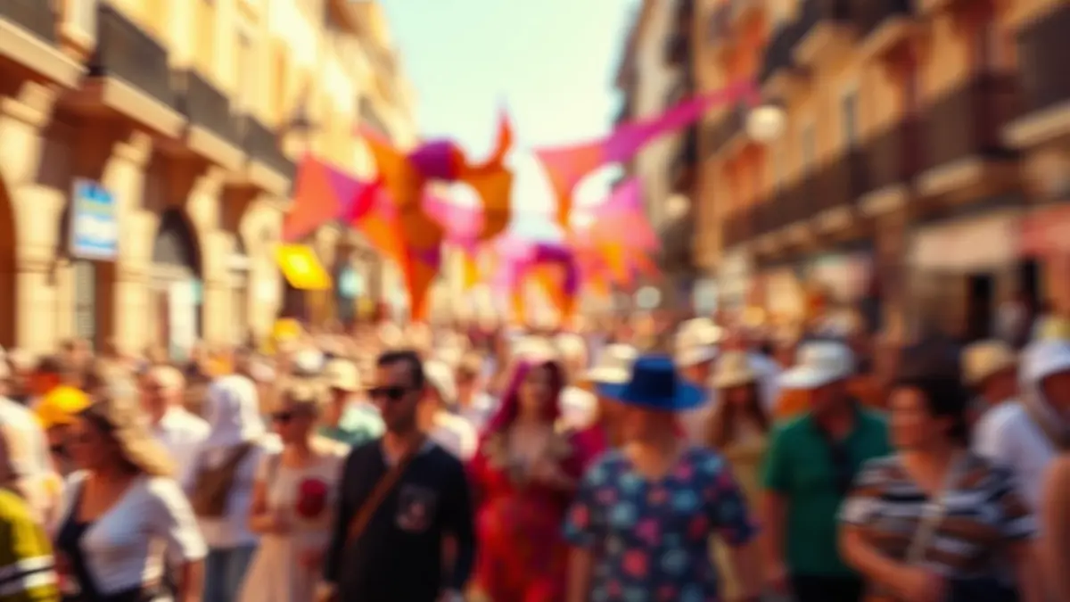 Imatge genèrica d'una festa tradicional valenciana, amb colors vius i formes borroses que suggerixen moviment i celebració.