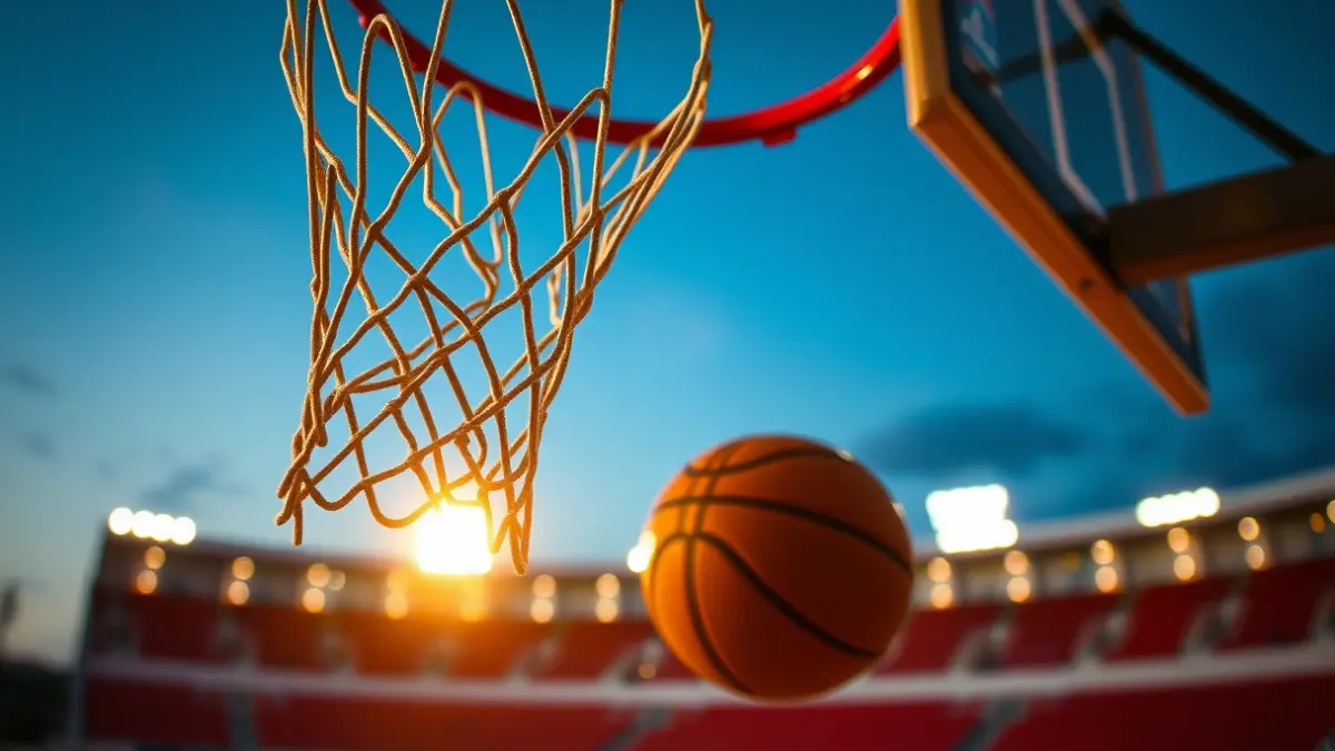 Generic image of a basketball hoop with the ball going through the net.