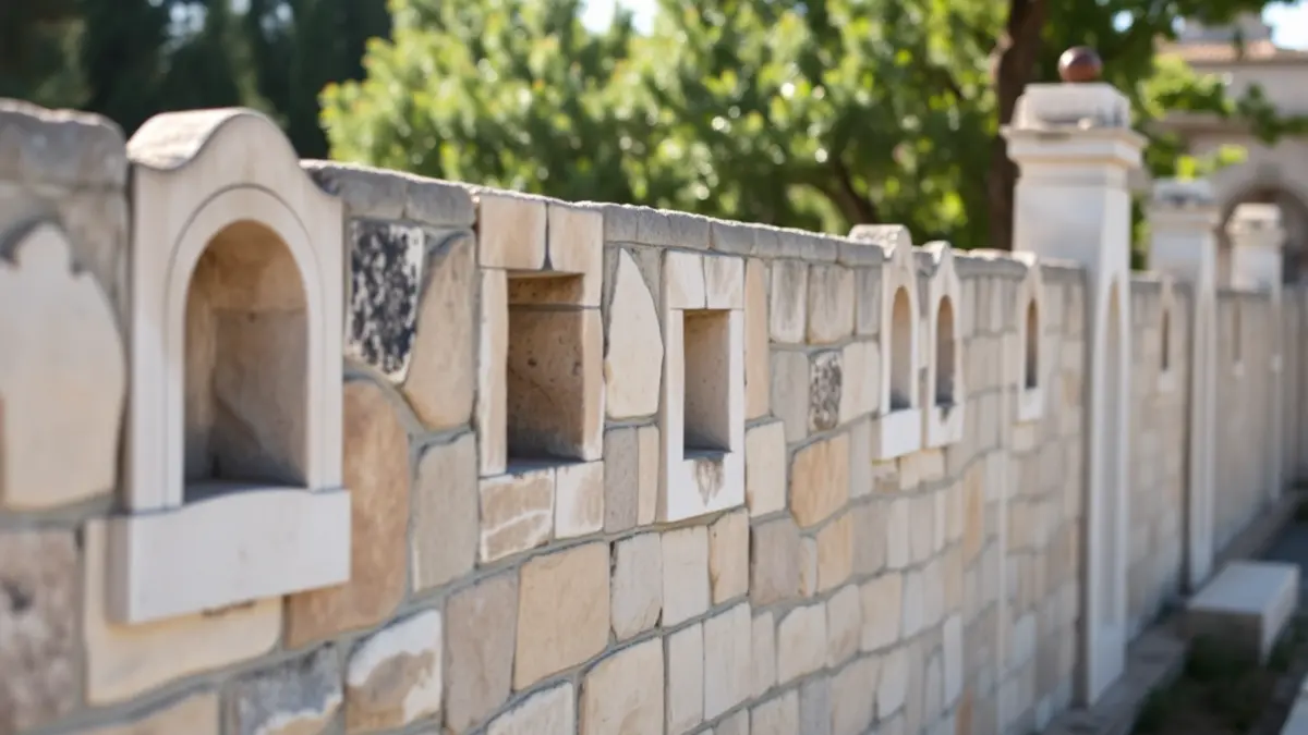 Imatge d'un cementeri amb nínxols i columbaris, amb llum suau.