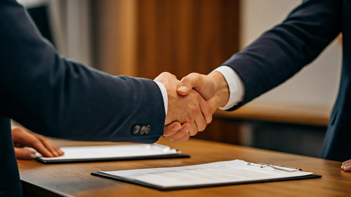 Generic image of two hands shaking over paperwork, symbolizing a political appointment.