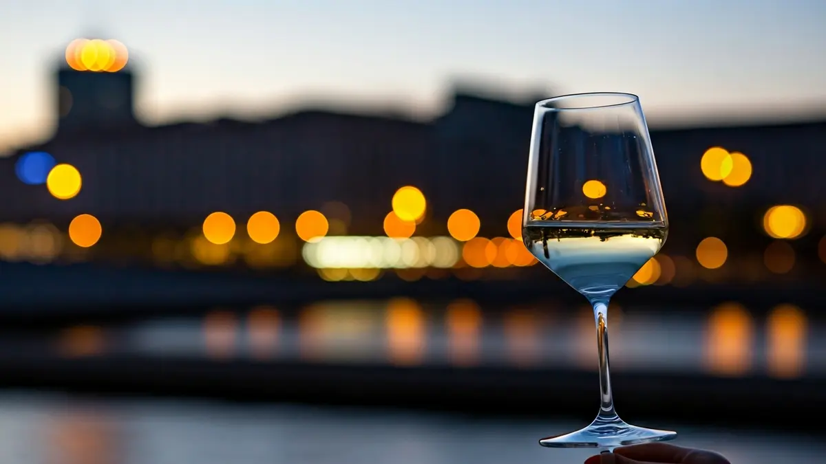 Generic image of a wine glass in an urban setting.
