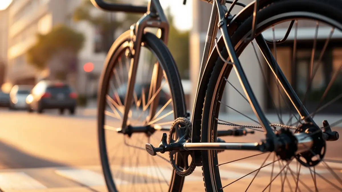 Imagen genérica de una rueda de bicicleta en una calle urbana.