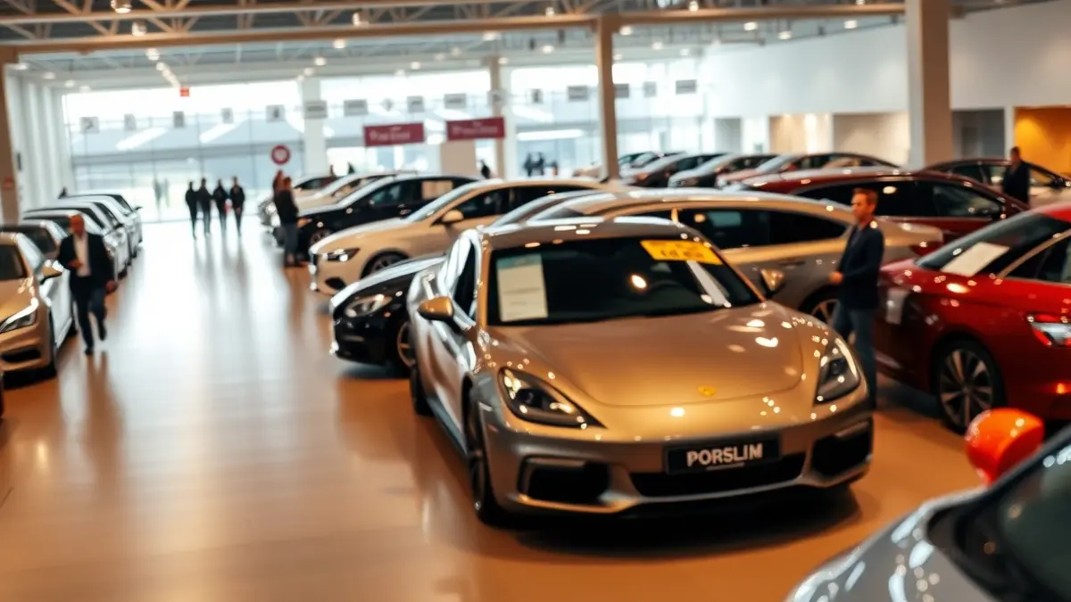 Imatge genèrica d'una fira de vehicles d'ocasió amb cotxes exposats en un pavelló.