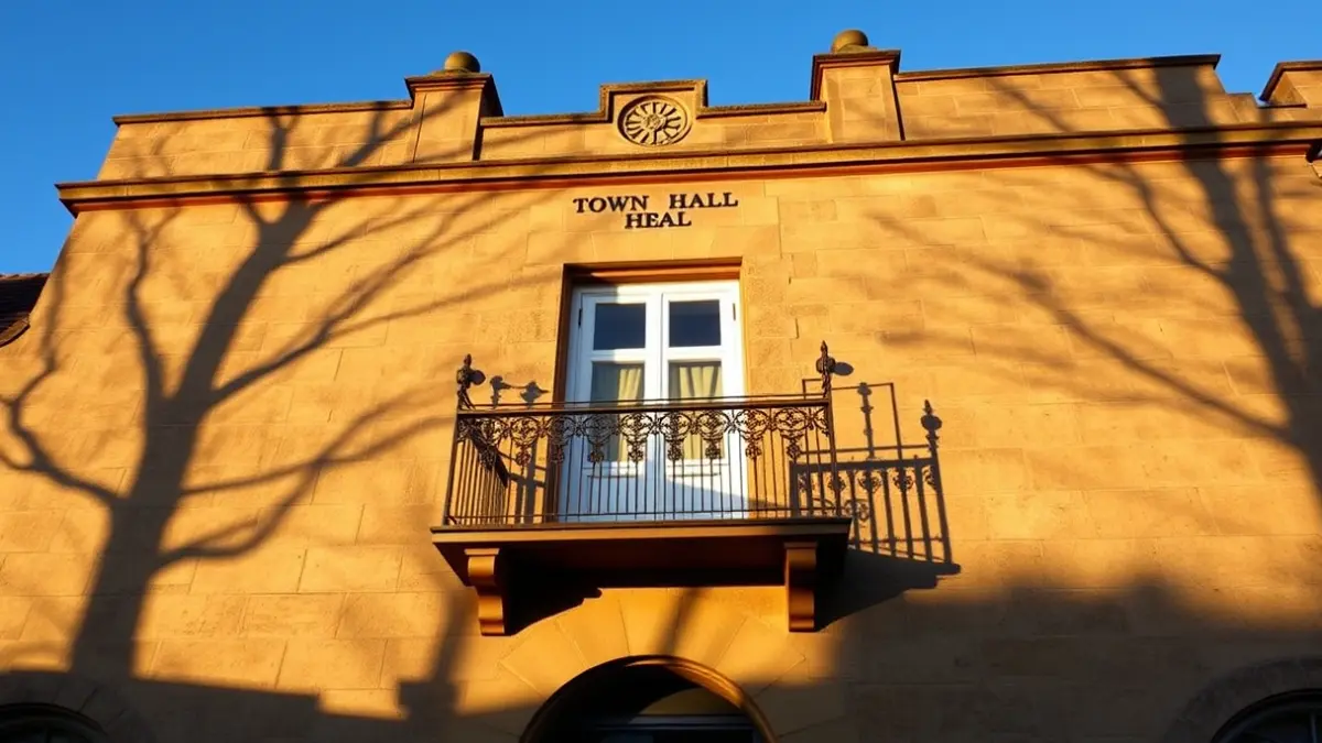 Façana de l'Ajuntament de València amb balcons ornamentats, il·luminada pel sol de la vesprada.