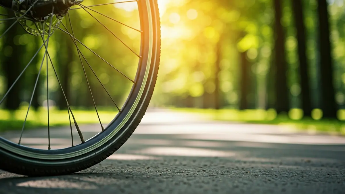 Imagen genérica de una rueda de bicicleta en un parque verde.