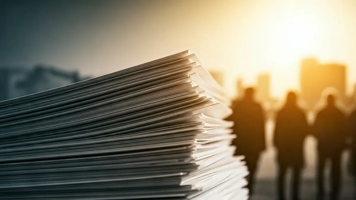 Imatge genèrica de documents oficials amb un fons urbà difuminat.