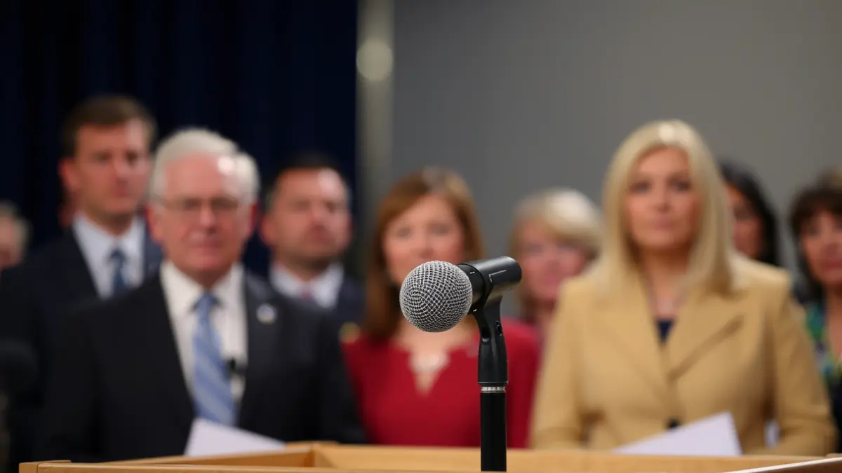 Imatge genèrica d'un micròfon en un faristol durant una roda de premsa o acte públic.