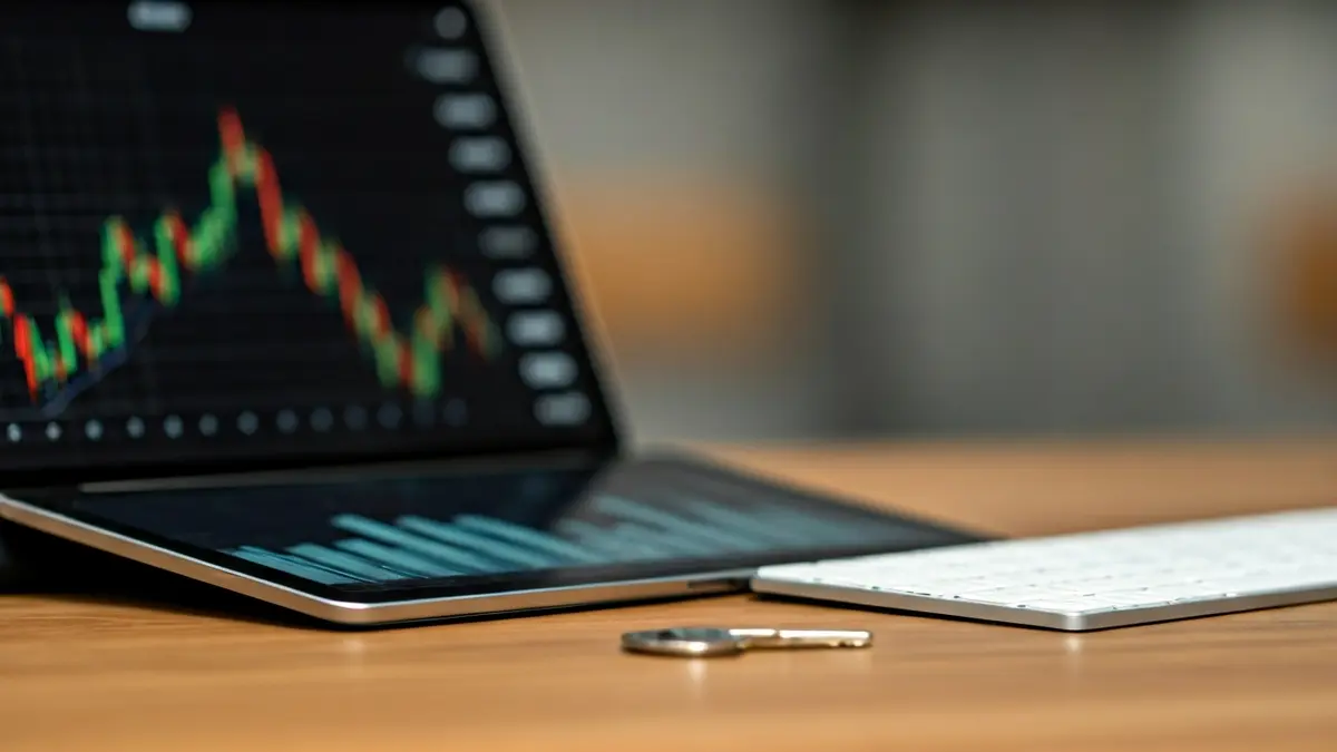 Imatge genèrica d'una tauleta digital amb un gràfic de tendència a la baixa i un teclat, simbolitzant l'anàlisi de dades i la regulació.