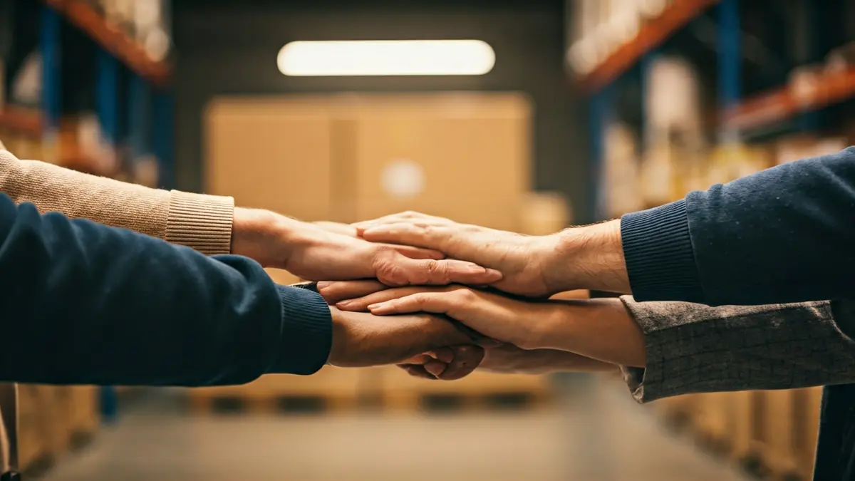 Imatge genèrica de mans treballant en un magatzem, simbolitzant la col·laboració i la inclusió laboral.