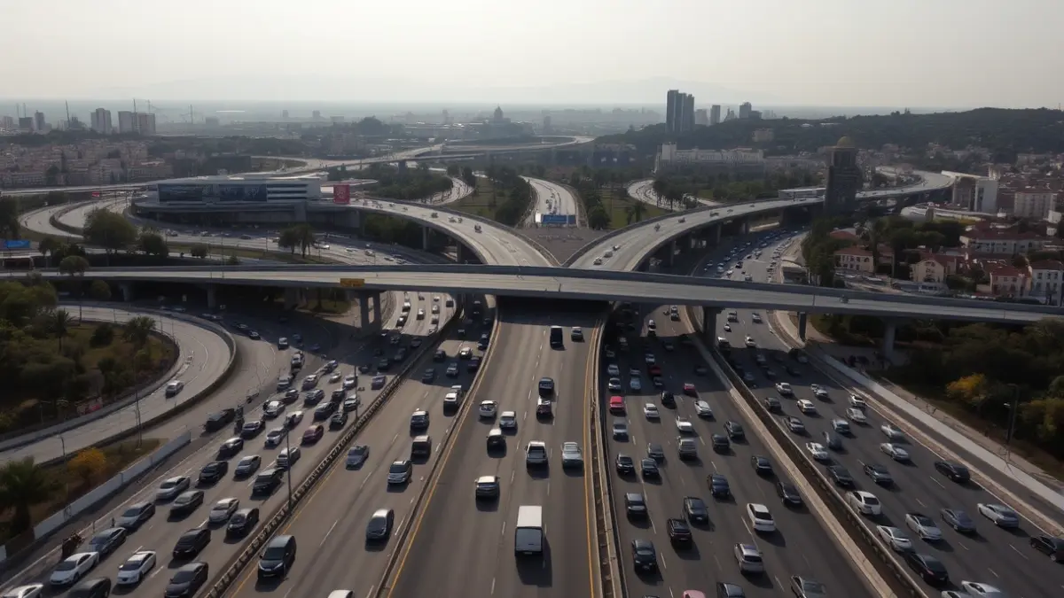 Imatge genèrica d'un embós de trànsit en una autovia d'accés a una ciutat mediterrània.