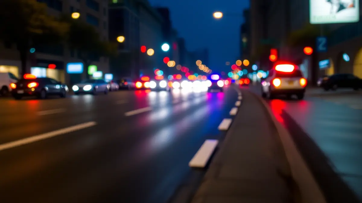Generic image of emergency lights reflecting on wet asphalt, indicating traffic cuts.