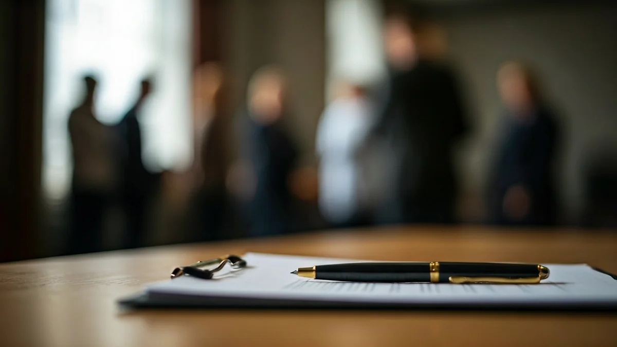 Imatge genèrica de documents oficials i una ploma sobre un escriptori de fusta.