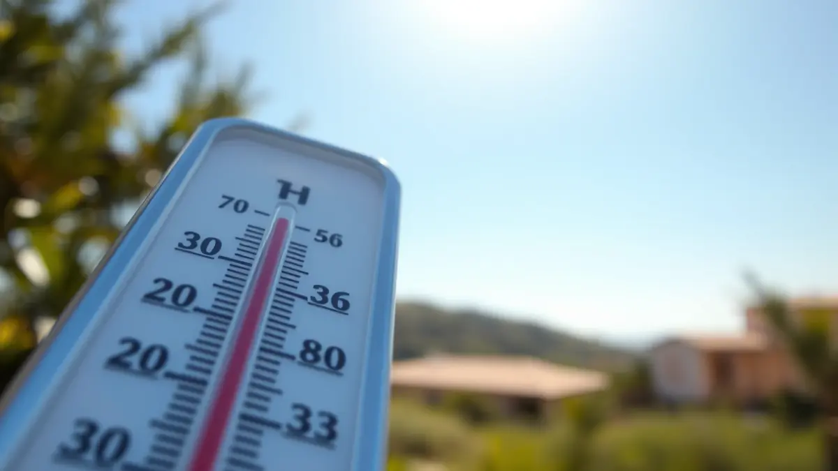 Generic image of a thermometer showing high temperature on a sunny day.