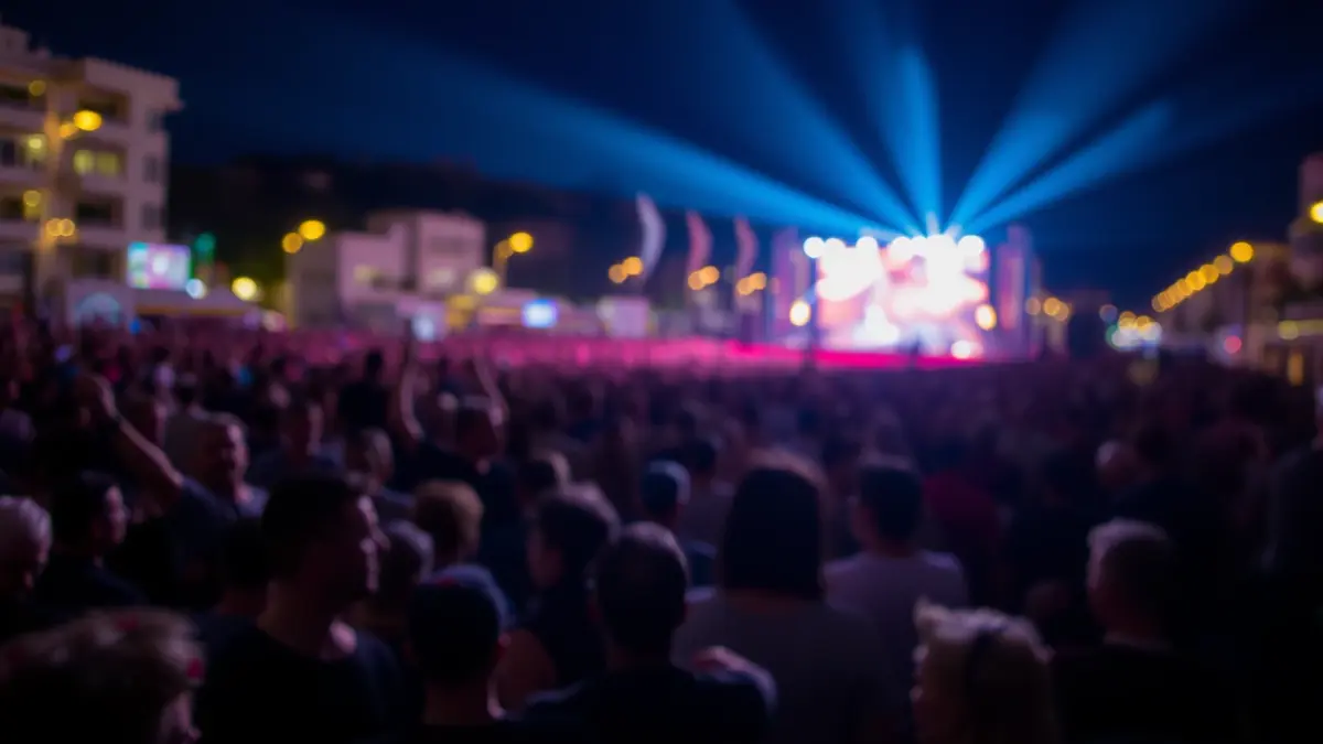 Generic image of a night music festival with a blurred crowd and abstract lights.