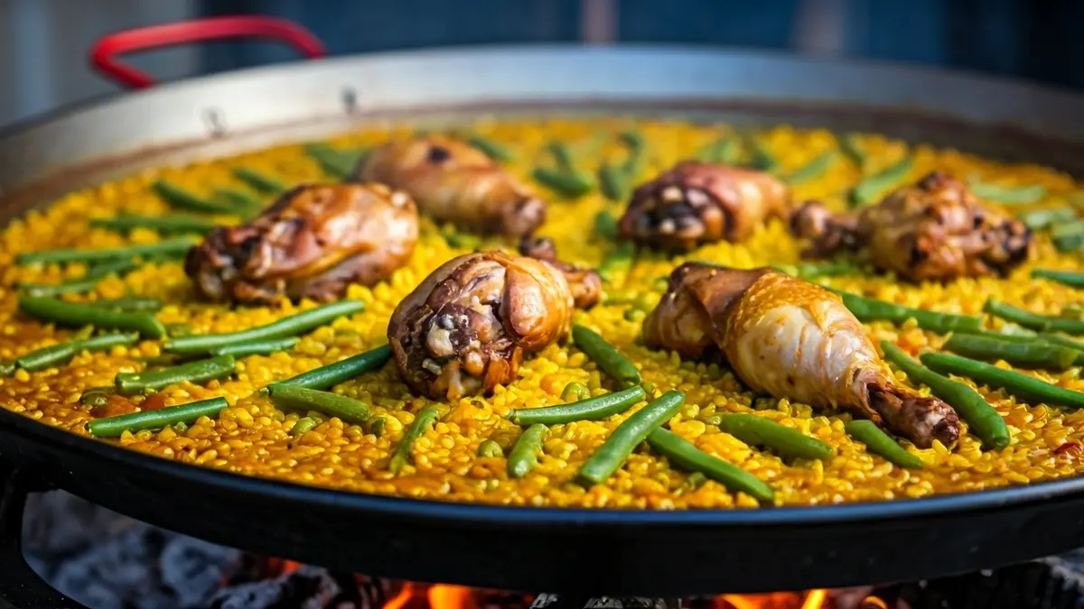 Image of a traditional Valencian paella cooking.