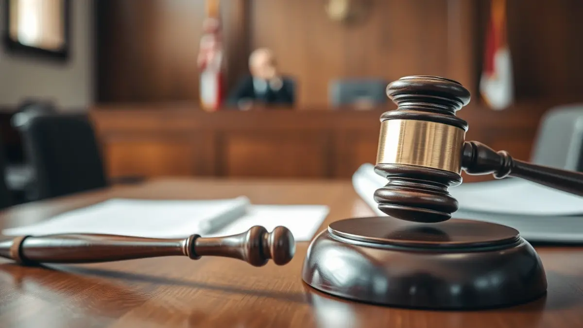 Generic image of a judge's gavel on a wooden desk in a courtroom.