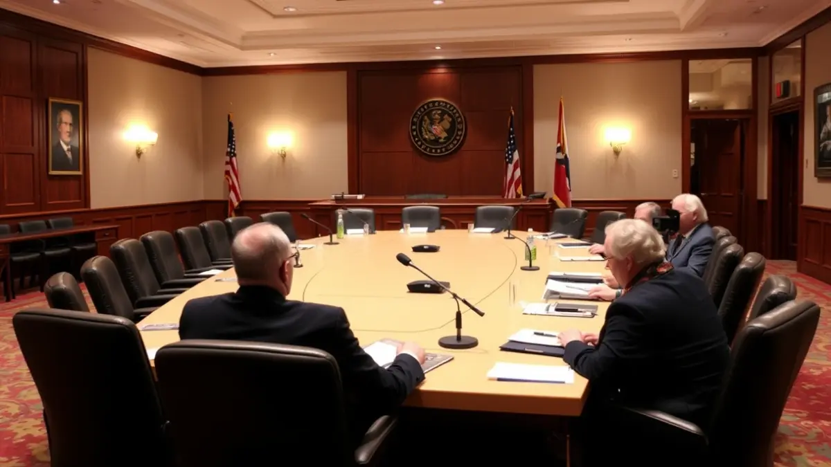 Imagen genérica de una sala de reuniones con una mesa y sillas, sugiriendo una asamblea local.