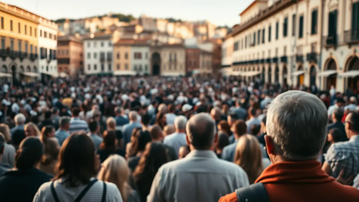 Imagen genérica de una concentración de personas en una plaza histórica de Valencia.