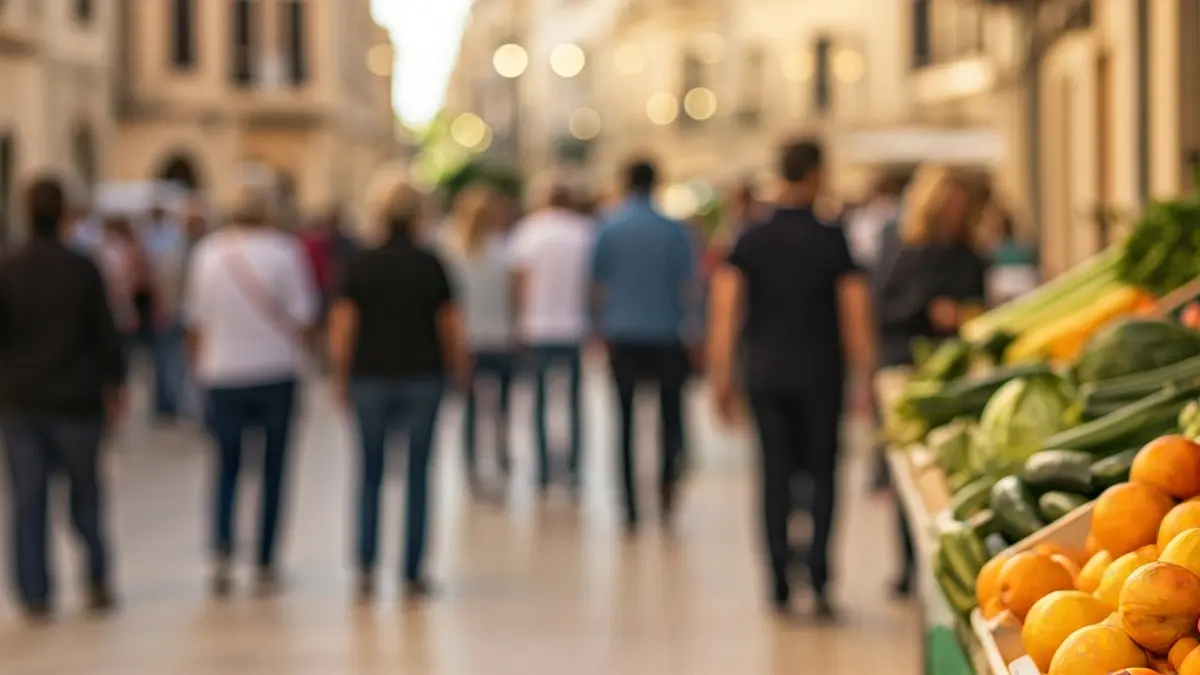 Image of a square with health activities and a healthy food stall.
