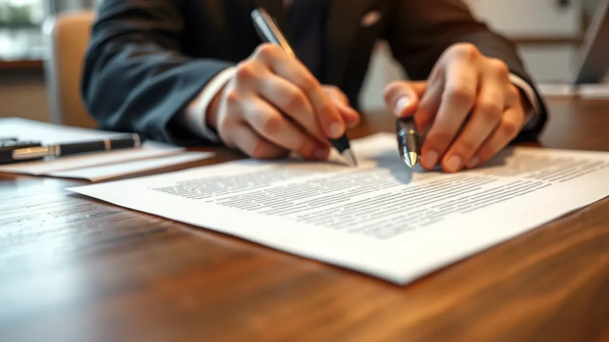 Imatge genèrica d'unes mans signant un document en un entorn d'oficina.