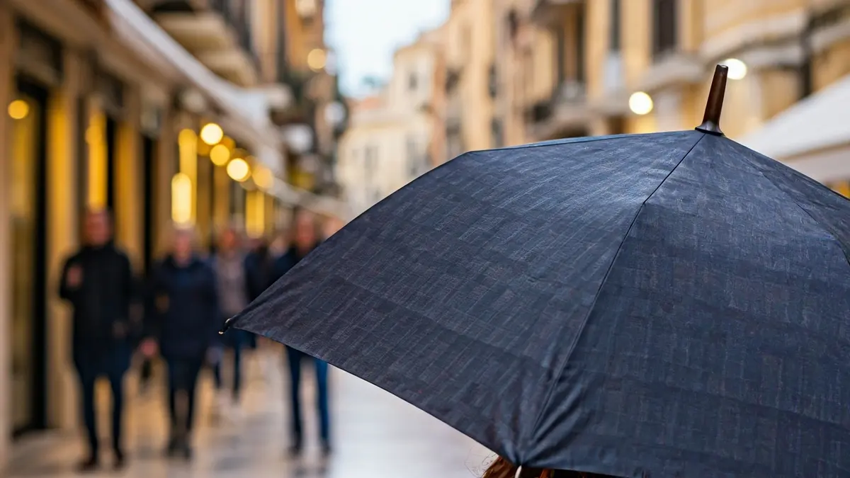 Image of a promotional umbrella on a commercial street in Vila-real.