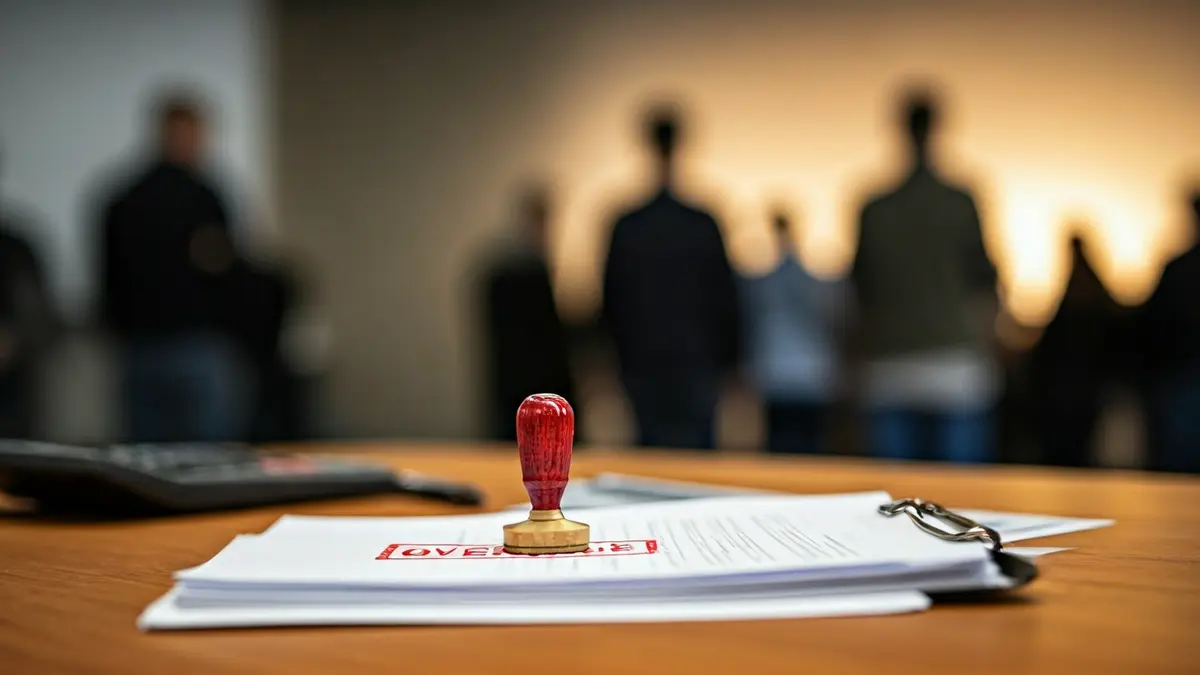 Imatge genèrica de documents oficials amb un segell de 'PENDENT' i una calculadora, representant tràmits administratius i taxes impagades.