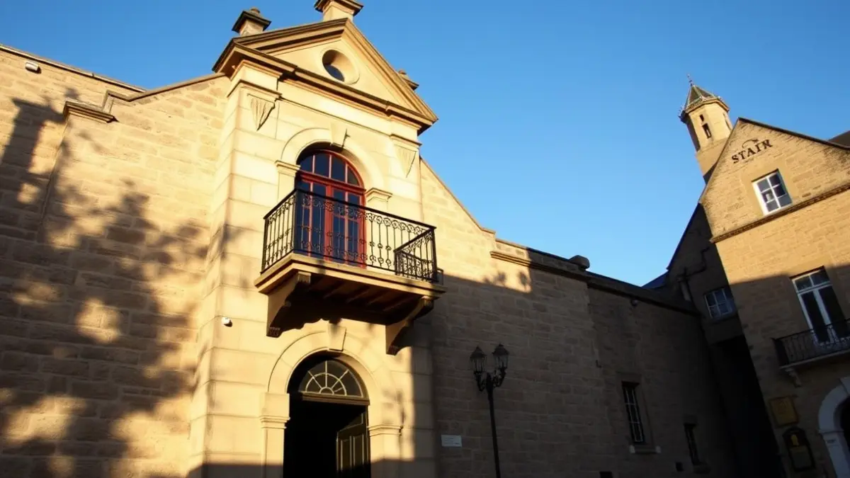 Façana de l'ajuntament de Vila-real amb balcó i baranes de ferro, il·luminada pel sol de la vesprada.