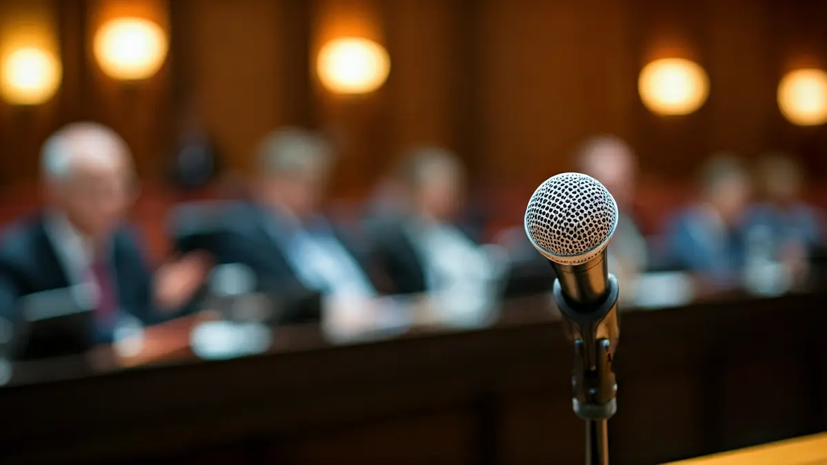Generic image of a microphone on a podium, symbolizing a debate or conference.