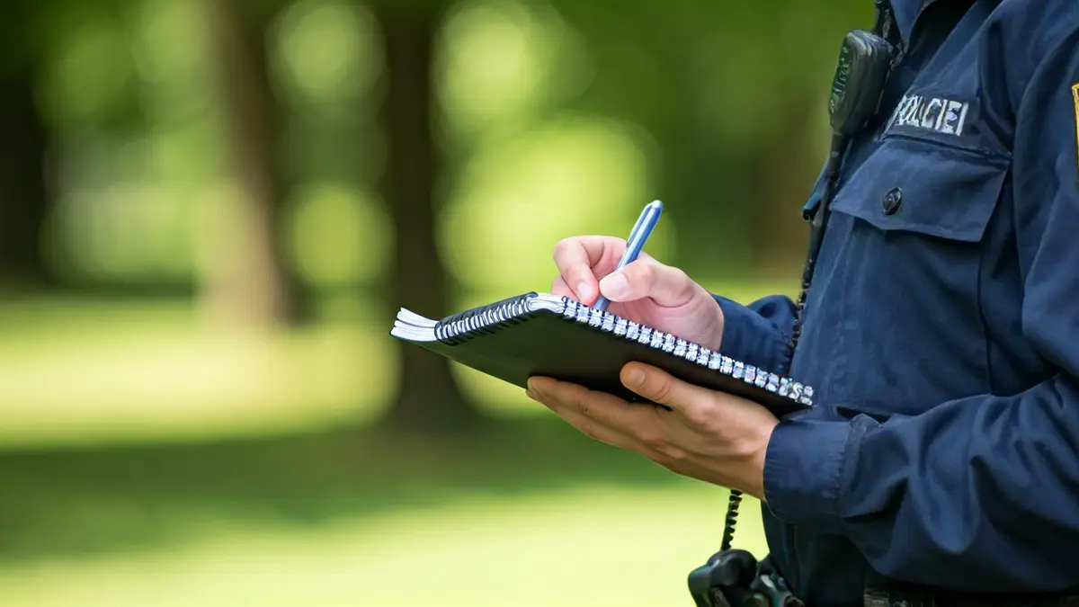Generic image of local police hands taking notes in a natural environment.