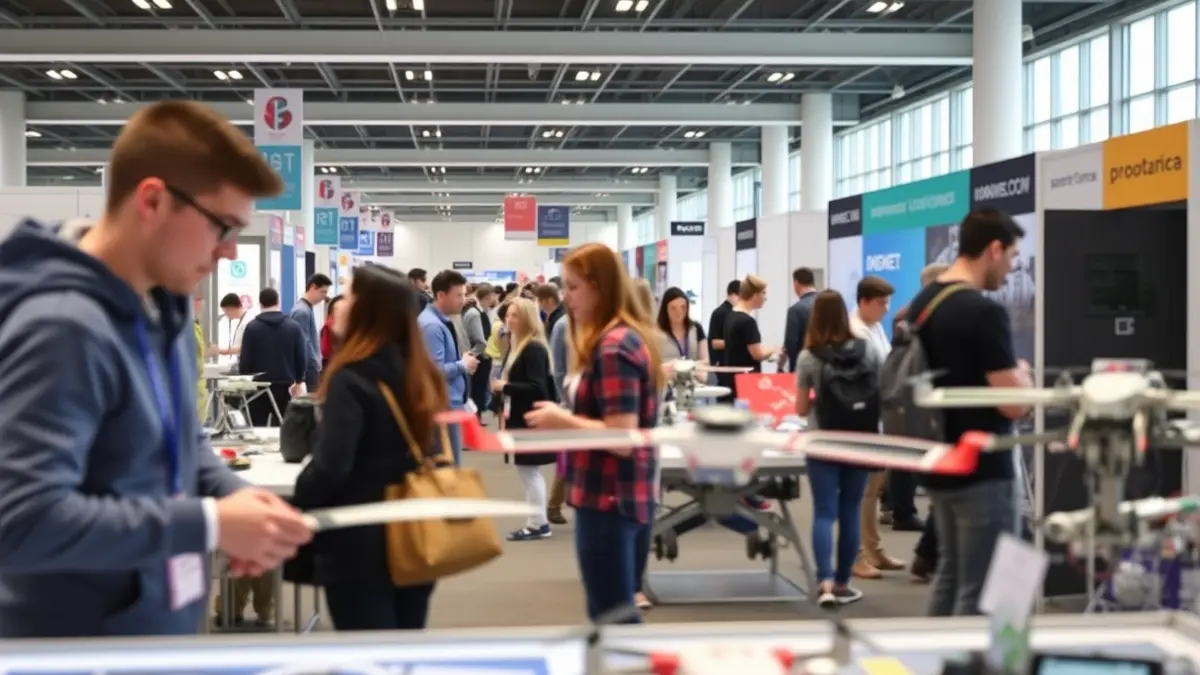 Imatge genèrica d'una fira de ciència amb projectes i estudiants.