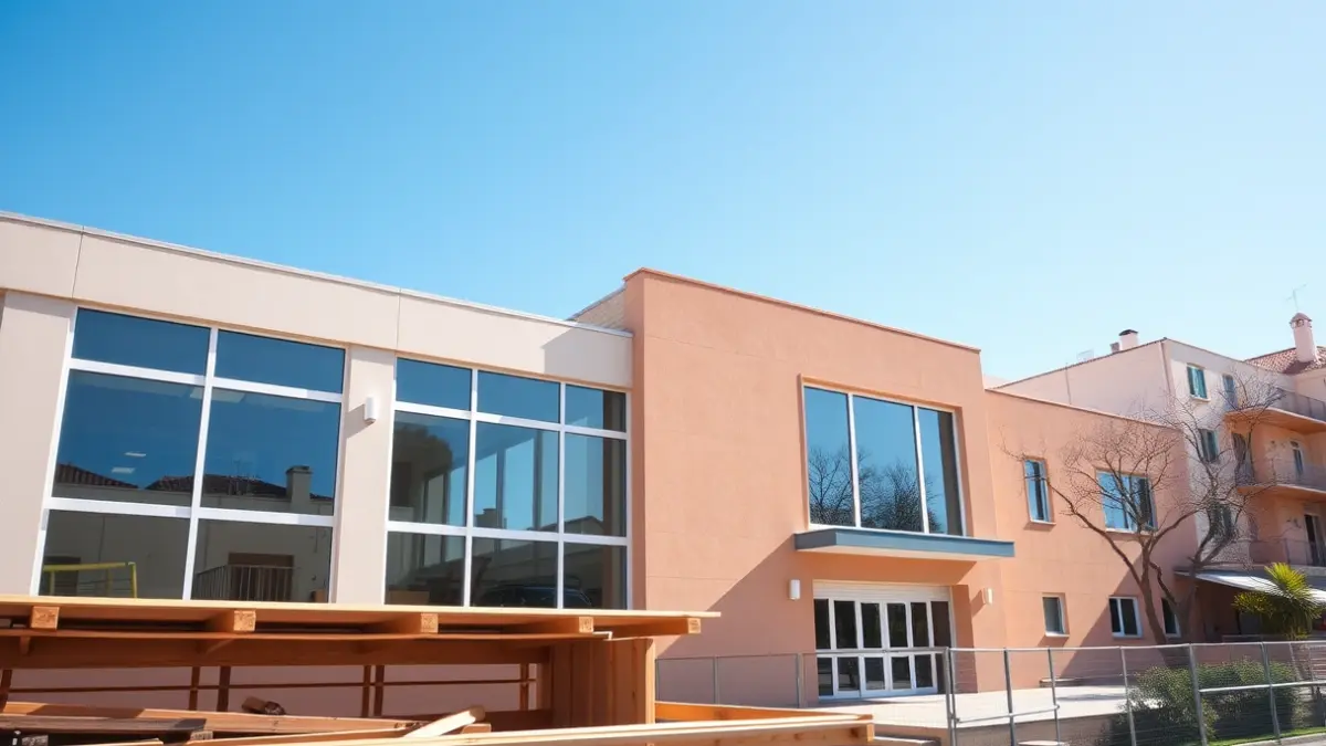 Imagen de una parcela para la construcción de un nuevo colegio en una ciudad mediterránea.