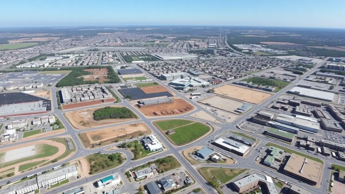 Imatge aèria d'una zona urbanística parcialment desenvolupada en un municipi valencià.