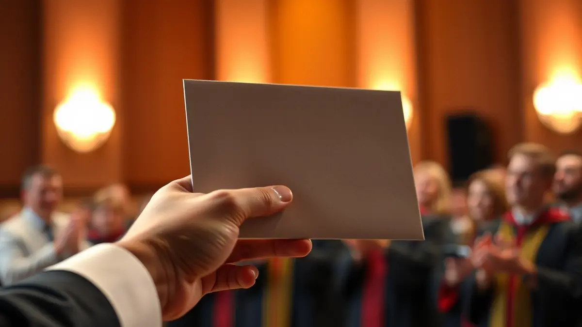 Imatge genèrica d'una mà sostenint un diploma en una cerimònia acadèmica.