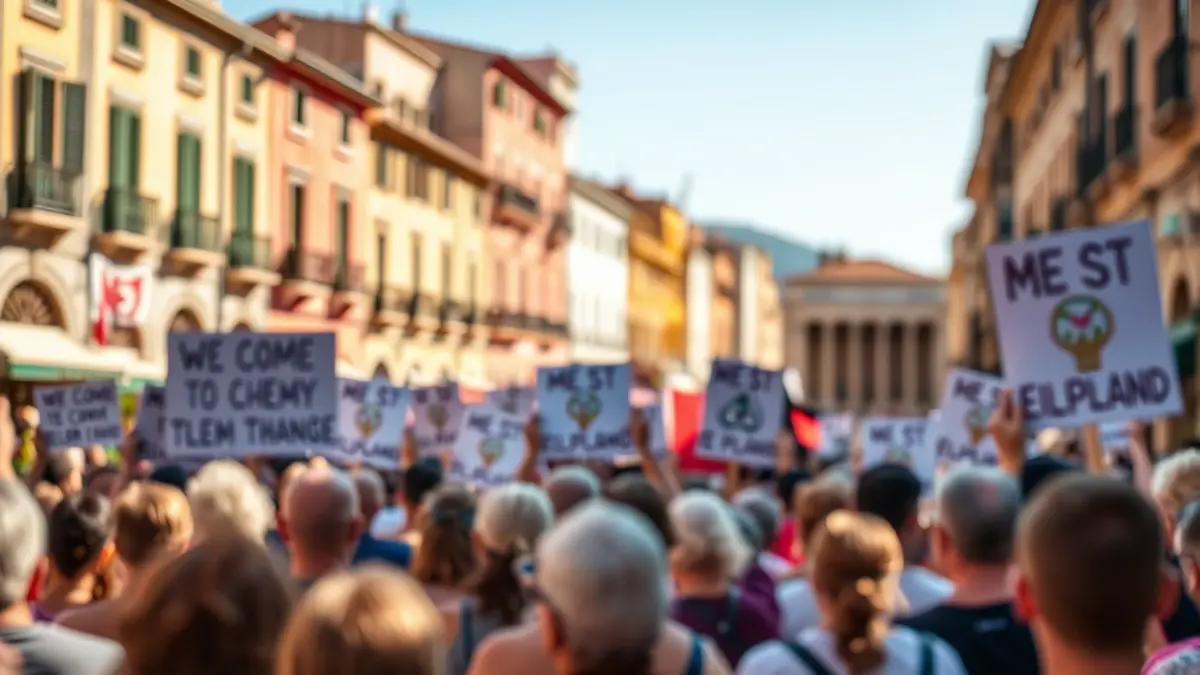 Imatge genèrica d'una manifestació per la pau en una plaça mediterrània.