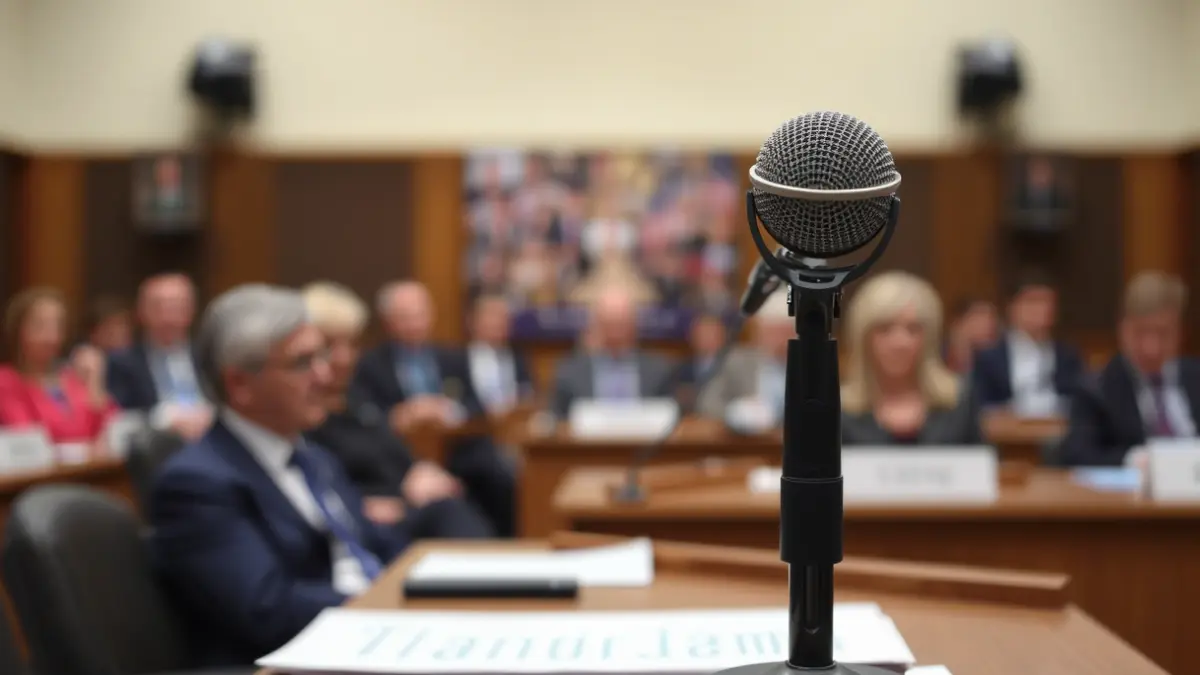 Generic image of a microphone on a podium, representing a political debate.