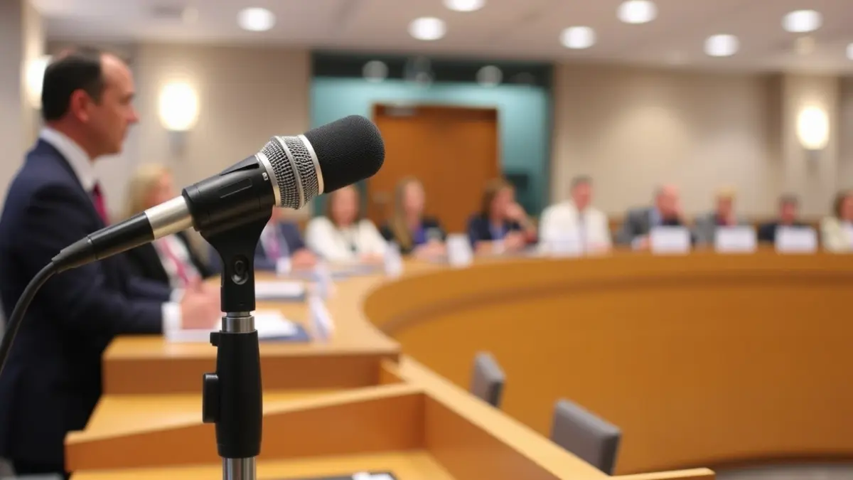 Generic image of a microphone on a podium during a municipal plenary session.