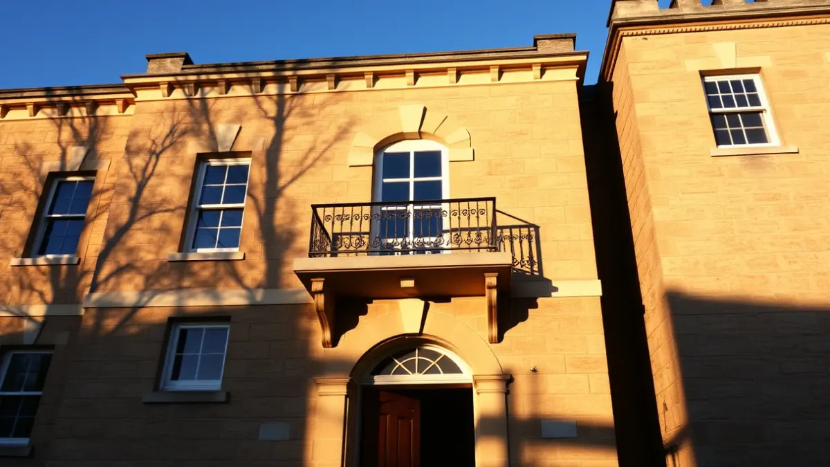 Façana de l'ajuntament de Xàtiva, amb balcó i baranes de ferro, sota la llum del sol de la vesprada.