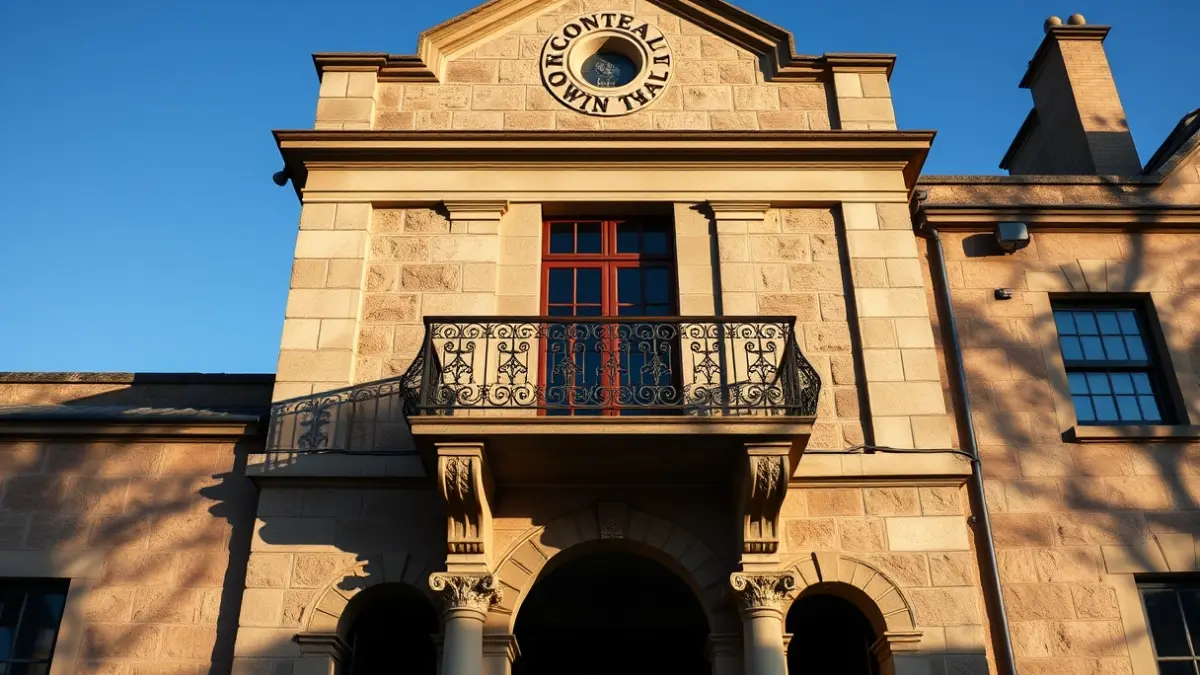 Façana de l'ajuntament de Xàtiva amb balcó i baranes de ferro, banyada per la llum del sol de la vesprada.