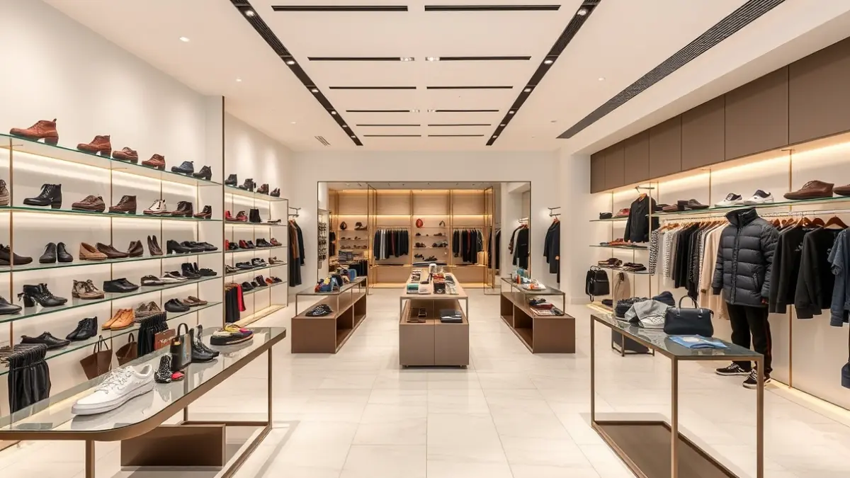 Generic image of a modern shoe store interior with minimalist design and open spaces.