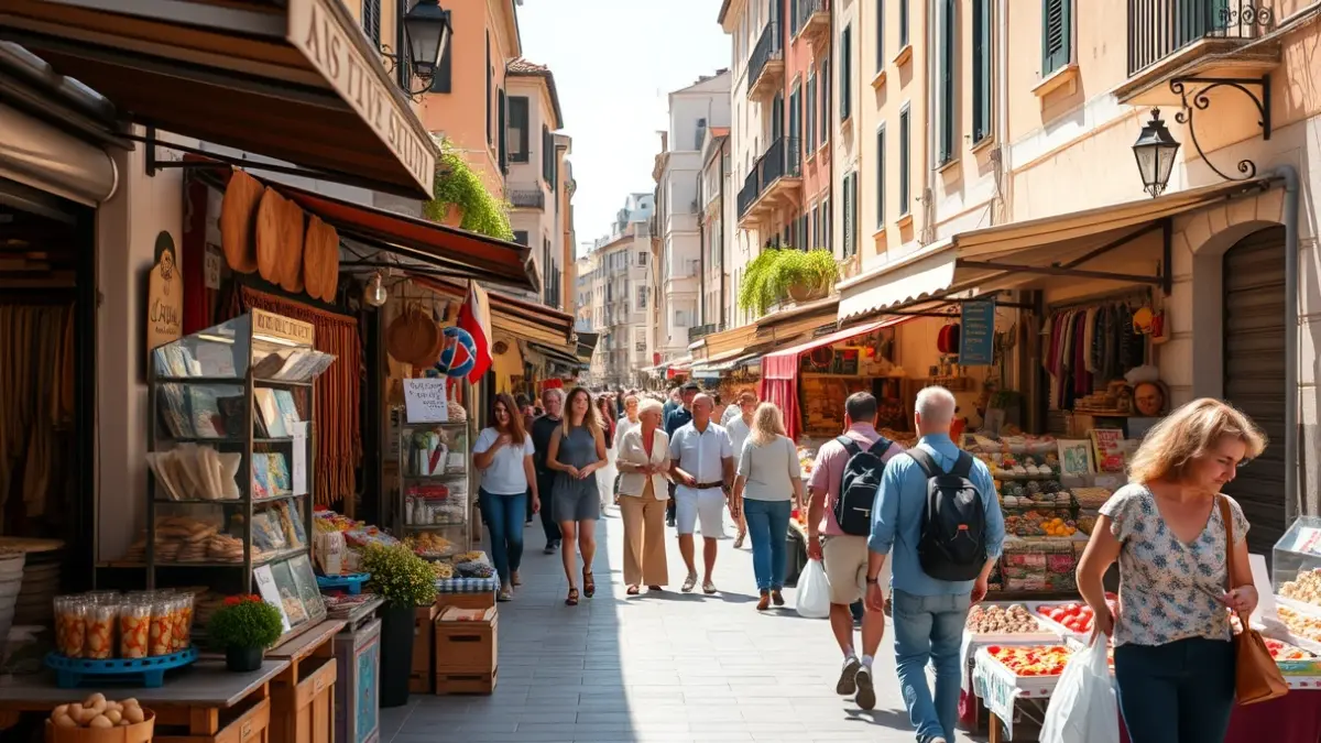Imatge genèrica d'un mercat a l'aire lliure amb parades d'artesania i gastronomia, amb gent passejant i gaudint de l'ambient primaveral.