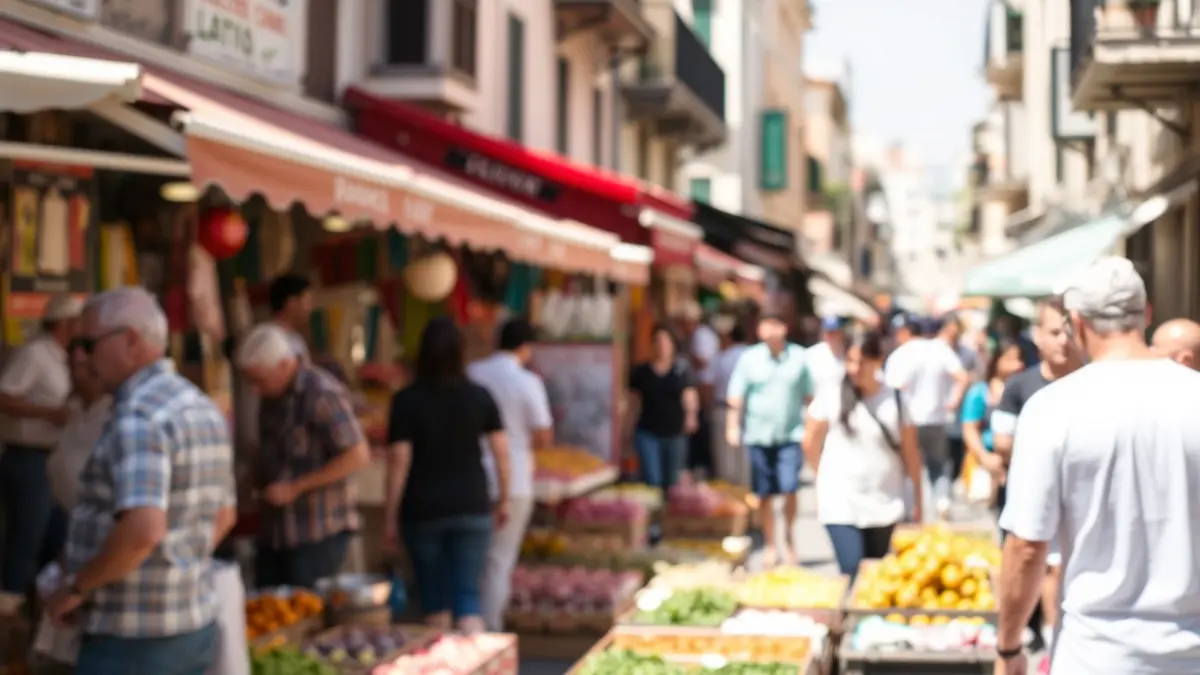 Imatge genèrica d'un mercat amb activitats festives i gent gaudint de l'ambient.