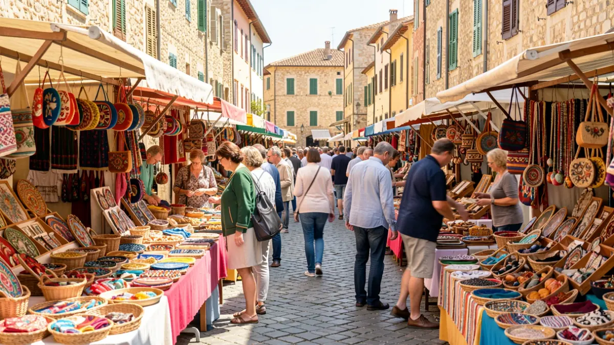 Generic image of an outdoor artisanal and gastronomic market.